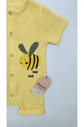 HAZELNUT BABY KIDS BEE PATTERN SNAP FASTENER SHORT SLEEVE SHORTS JUMPSUIT (ONESIE) %100 COTTON-Yellow - 7