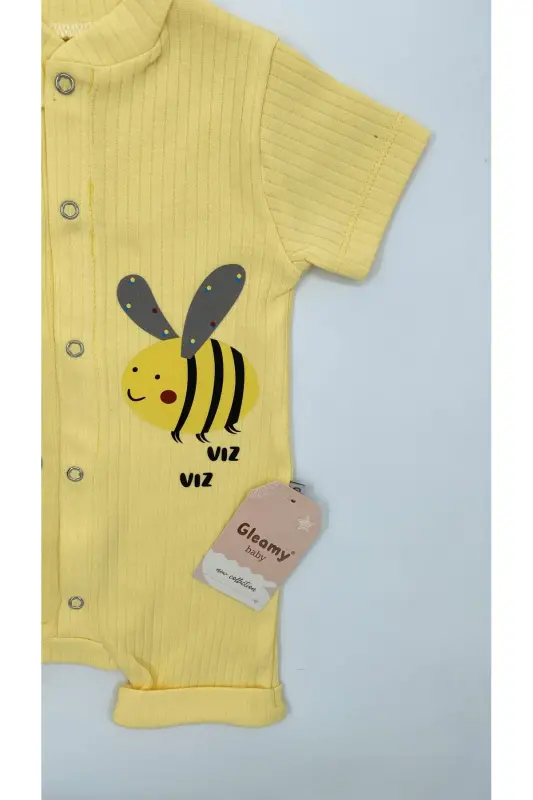 HAZELNUT BABY KIDS BEE PATTERN SNAP FASTENER SHORT SLEEVE SHORTS JUMPSUIT (ONESIE) %100 COTTON-Yellow - 7