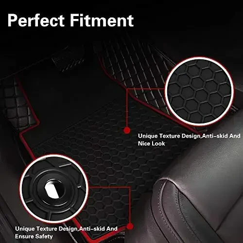 HD-Mart Car Rubber Floor Mat for Toyota Camry 7th 2012-2013-2014-2015-2016-2017 Custom Fit Black Red Rubber Car Floor Liners Set All Weather Protection Heavy Duty Odorless - 7
