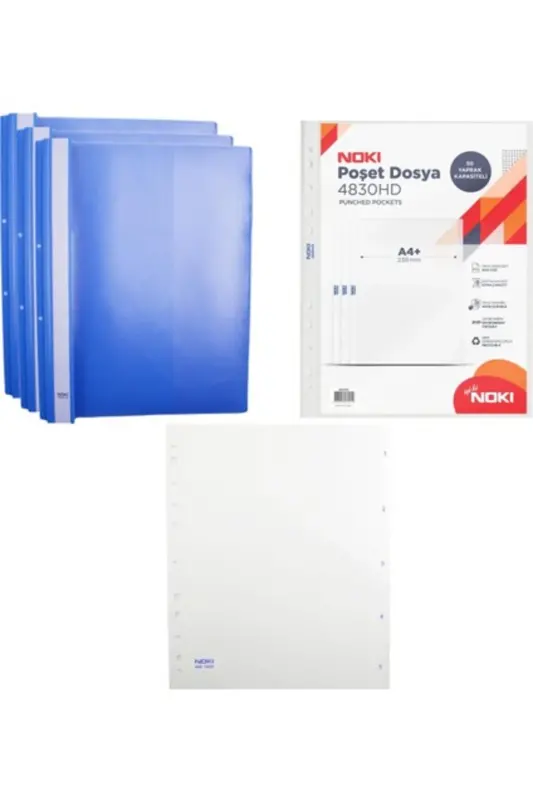 Hd Telli Dosya Mavi 3 Lü Hd Poşet Dosya 10'lu ve Hd 1 5 Rakam Ayraç - NOKI