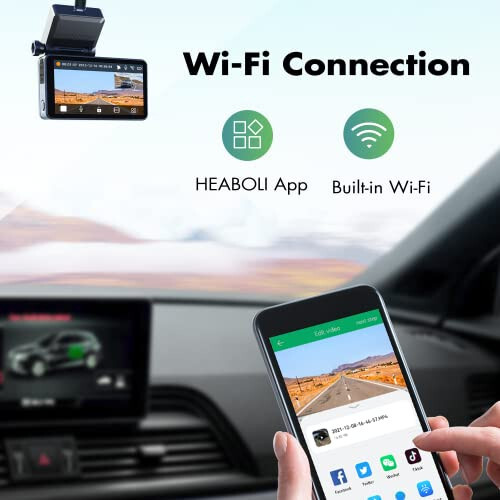 Heaboli 4K Çift Ön ve Arka Dash Cam, Wi-Fi GPS, 3 İnç IPS Dokunmatik Ekran, Gece Görüşü ile Araba Kamerası Sürücü Kaydedici, Park Modu - 3