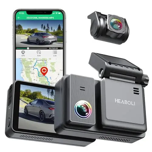 Heaboli 4K Dual Dash Cam Front and Rear, Wi-Fi GPS, 3 Inches IPS Touch Screen, Car Camera Driving Recorder with Night Vision, Parking Mode - 1
