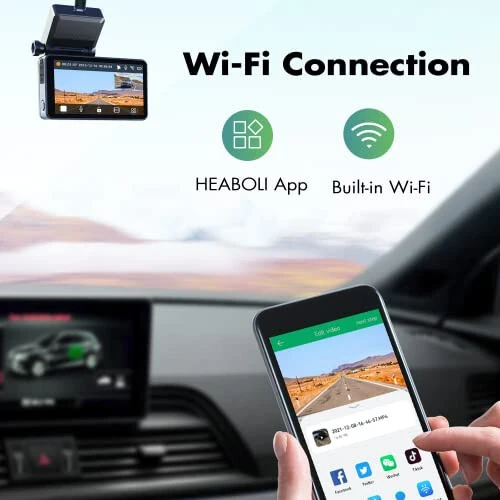 Heaboli 4K Двойная Dash Cam Передняя и Задняя, Wi-Fi GPS, 3-дюймовый IPS Сенсорный Экран, Автомобильная Камера Запись Вождения с Ночным Видением, Режим Парковки - 3