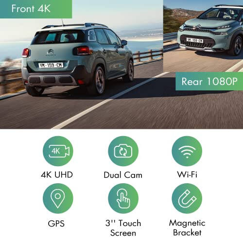 Heaboli 4K Ikkita oldingi va orqa Dash Cam, Wi-Fi GPS, 3 dyuymli IPS Sensorli Ekran, Kechki Ko'rish bilan Avtomobil Kamerasi Haydovchi Yozuvchisi, To'xtash Rejimi - 2