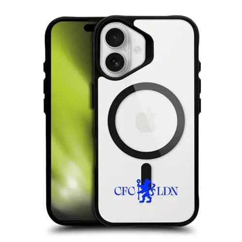 Head Case Designs ning rasmiy litsenziyaga ega Chelsea futbol klubi Lions Minimalist Logo Icon Black zarbaga chidamli bamper qutisi [Harbiy darajadagi himoya] bilan mos va MagSafe Apple bilan mos - 1