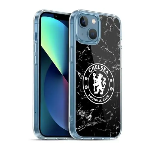 Head Case Designs Officially Licensed Chelsea Football Club Black Marble Crest Gel Case [Military Grade Protection] Compatible with Apple iPhone 13 Mini 