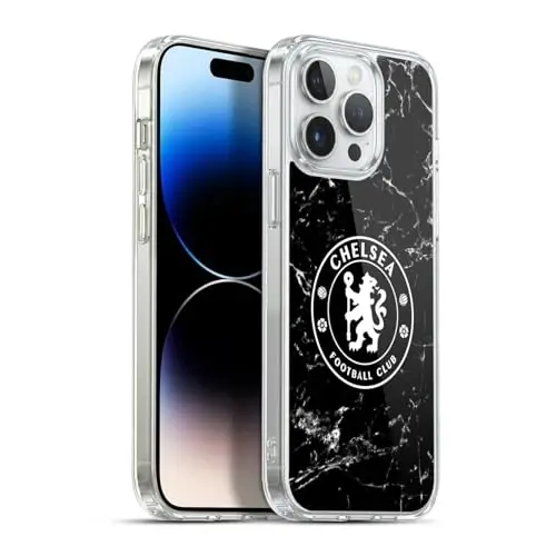 Head Case Designs Officially Licensed Chelsea Football Club Black Marble Crest Gel Case [Military Grade Protection] Compatible with Apple iPhone 13 Pro Max - 2