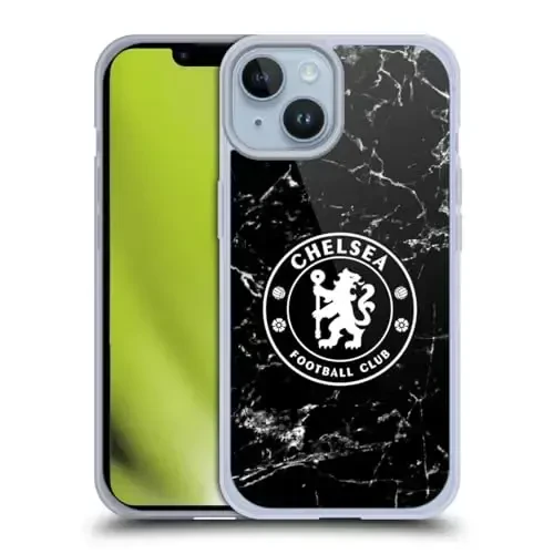 Head Case Designs Officially Licensed Chelsea Football Club Black Marble Crest Gel Case [Military Grade Protection] Compatible with Apple iPhone 14 - 12