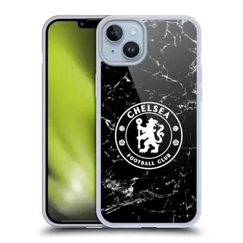 Head Case Designs Officially Licensed Chelsea Football Club Black Marble Crest Gel Case [Military Grade Protection] Compatible with Apple iPhone 14 Plus - HEAD CASE DESIGNS