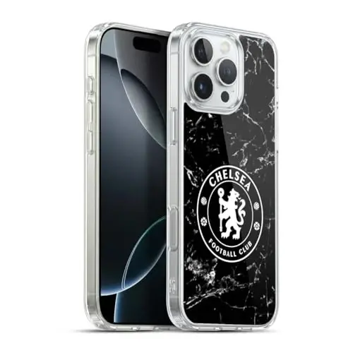 Head Case Designs Officially Licensed Chelsea Football Club Black Marble Crest Gel Case [Military Grade Protection] Compatible with Apple iPhone 16 Pro Max 