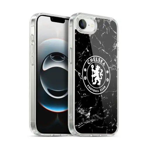 Head Case Designs Officially Licensed Chelsea Football Club Black Marble Crest Gel Case [Military Grade Protection] Compatible with Apple iPhone 16e 