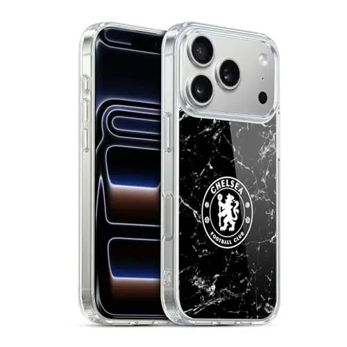 Head Case Designs Officially Licensed Chelsea Football Club Black Marble Crest Gel Case [Military Grade Protection] Compatible with Apple iPhone 17 Pro - 3