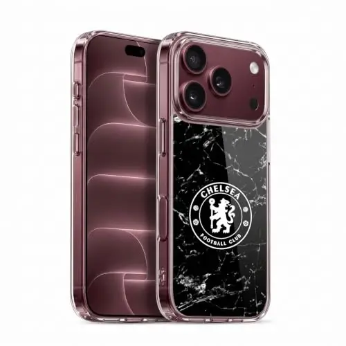 Head Case Designs Officially Licensed Chelsea Football Club Black Marble Crest Gel Case [Military Grade Protection] Compatible with Apple iPhone 18 Pro - 1