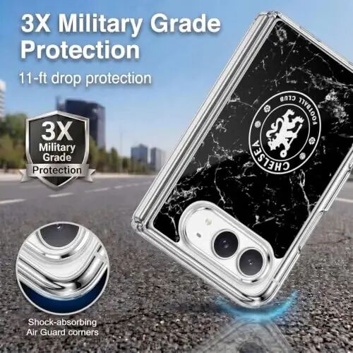 Head Case Designs Officially Licensed Chelsea Football Club Black Marble Crest Gel Case [Military Grade Protection] Compatible with Apple iPhone Duo and Compatible with MagSafe - Head Case Designs (1)