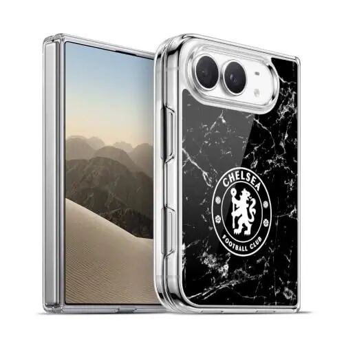 Head Case Designs Officially Licensed Chelsea Football Club Black Marble Crest Gel Case [Military Grade Protection] Compatible with Apple iPhone Duo and Compatible with MagSafe - Head Case Designs
