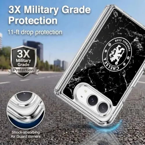 Head Case Designs Officially Licensed Chelsea Football Club Black Marble Crest Gel Case [Military Grade Protection] Compatible with Apple iPhone Duo and Compatible with MagSafe - Head Case Designs (1)