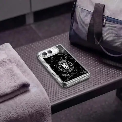 Head Case Designs Officially Licensed Chelsea Football Club Black Marble Crest Gel Case [Military Grade Protection] Compatible with Apple iPhone Duo and Compatible with MagSafe - 6