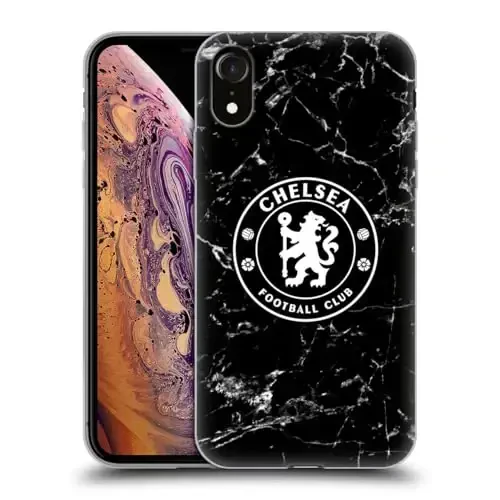 Head Case Designs Officially Licensed Chelsea Football Club Black Marble Crest Gel Case [Military Grade Protection] Compatible with Apple iPhone XR - 12