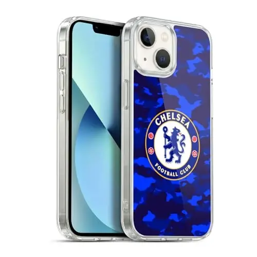 Head Case Designs Officially Licensed Chelsea Football Club Camouflage Crest Gel Case [Military Grade Protection] Compatible with Apple iPhone 13 - 1