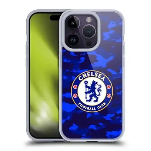 Head Case Designs Officially Licensed Chelsea Football Club Camouflage Crest Gel Case [Military Grade Protection] Compatible with Apple iPhone 14 Pro 