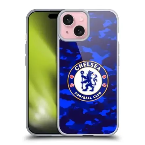 Head Case Designs Officially Licensed Chelsea Football Club Camouflage Crest Gel Case [Military Grade Protection] Compatible with Apple iPhone 15 and Compatible with MagSafe - HEAD CASE DESIGNS