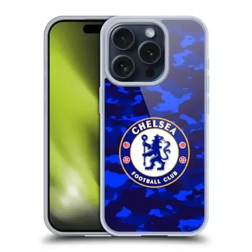 Head Case Designs Officially Licensed Chelsea Football Club Camouflage Crest Gel Case [Military Grade Protection] Compatible with Apple iPhone 15 Pro - HEAD CASE DESIGNS