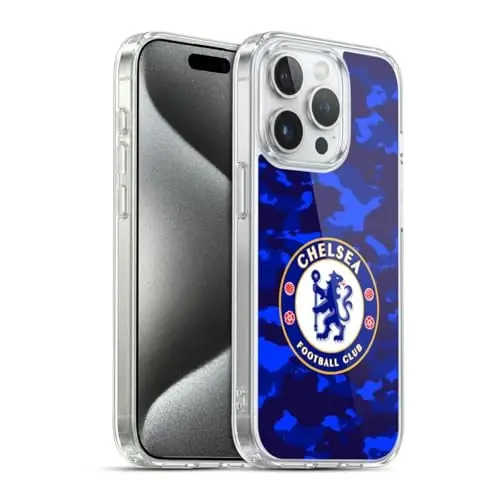 Head Case Designs Officially Licensed Chelsea Football Club Camouflage Crest Gel Case [Military Grade Protection] Compatible with Apple iPhone 15 Pro - HEAD CASE DESIGNS