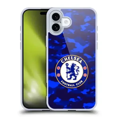 Head Case Designs Officially Licensed Chelsea Football Club Camouflage Crest Gel Case [Military Grade Protection] Compatible with Apple iPhone 16 Plus - 12