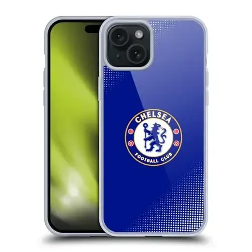 Head Case Designs Officially Licensed Chelsea Football Club Halftone Crest Gel Case [Harbiy darajadagi himoya] Apple iPhone 15 Plus bilan mos va MagSafe bilan mos 
