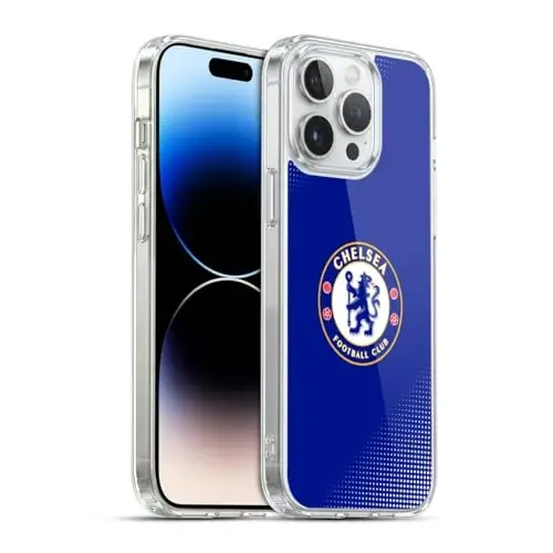 Head Case Designs Officially Licensed Chelsea Football Club Halftone Crest Gel Case [Military Grade Protection] Apple iPhone 14 Pro Max bilan mos va MagSafe bilan mos keladi - HEAD CASE DESIGNS