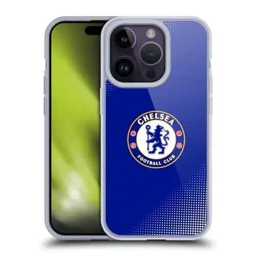 Head Case Designs Officially Licensed Chelsea Football Club Halftone Crest Gel Case [Military Grade Protection] Compatible with Apple iPhone 14 Pro and Compatible with MagSafe 