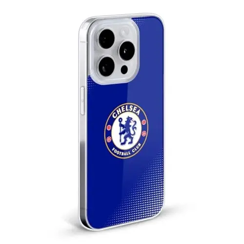 Head Case Designs Officially Licensed Chelsea Football Club Halftone Crest Gel Case [Military Grade Protection] Compatible with Apple iPhone 15 and Compatible with MagSafe 