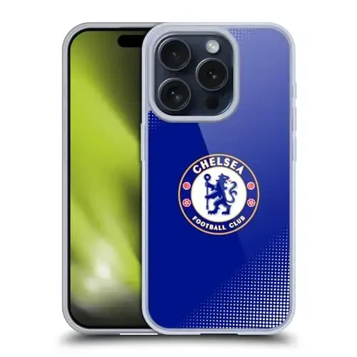 Head Case Designs Officially Licensed Chelsea Football Club Halftone Crest Gel Case [Military Grade Protection] Compatible with Apple iPhone 15 Pro and Compatible with MagSafe - HEAD CASE DESIGNS