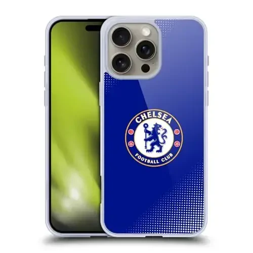 Head Case Designs Officially Licensed Chelsea Football Club Halftone Crest Gel Case [Military Grade Protection] Compatible with Apple iPhone 16 Pro Max and Compatible with MagSafe 