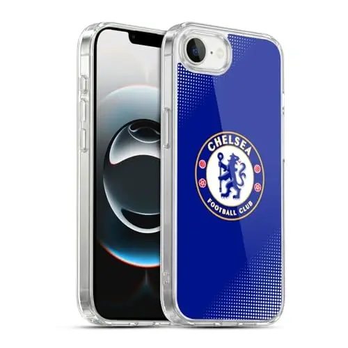 Head Case Designs Officially Licensed Chelsea Football Club Halftone Crest Gel Case [Military Grade Protection] Compatible with Apple iPhone 16e and Compatible with MagSafe 