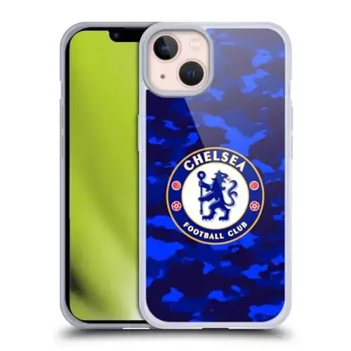 Head Case Designs Officially Licensed Chelsea Football Club Camouflage Crest Gel Case [Military Grade Protection] Compatible with Apple iPhone 13 - 1