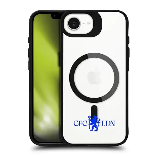 Head Case Designs Officially Licensed Chelsea Football Club Lions Minimalist Logo Icon Black Shockproof Bumper Case [Military Grade Protection] Compatible with and Compatible with MagSafe Apple - 1