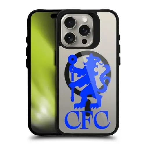 Head Case Designs Officially Licensed Chelsea Football Club Lions Oversized Logo Icon Black Shockproof Bumper Case [Military Grade Protection] Compatible with and Compatible with MagSafe Apple iPhone - 1