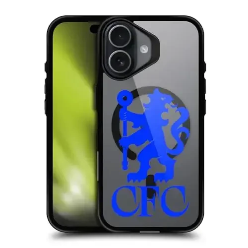 Head Case Designs Officially Licensed Chelsea Football Club Lions Oversized Logo Icon Black Shockproof Bumper Case [Military Grade Protection] Compatible with and Compatible with MagSafe Apple iPhone - 1