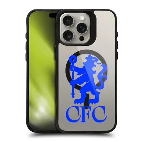 Head Case Designs Officially Licensed Chelsea Football Club Lions Oversized Logo Icon Black Shockproof Bumper Case [Military Grade Protection] Compatible with and Compatible with MagSafe Apple iPhone - HEAD CASE DESIGNS