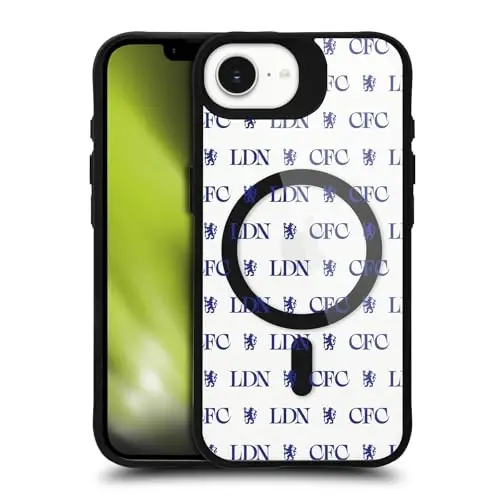 Head Case Designs Officially Licensed Chelsea Football Club Lions Pattern Logo Icon Black Shockproof Bumper Case [Military Grade Protection] Compatible with and Compatible with MagSafe Apple iPhone - HEAD CASE DESIGNS