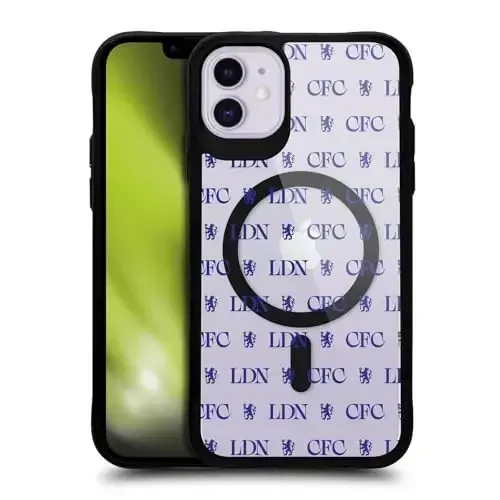 Head Case Designs Officially Licensed Chelsea Football Club Lions Pattern Logo Icon Black Shockproof Bumper Case [Military Grade Protection] Compatible with and Compatible with MagSafe Apple iPhone 