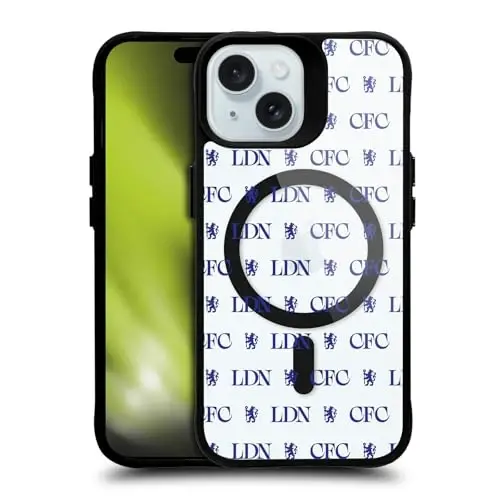 Head Case Designs Officially Licensed Chelsea Football Club Lions Pattern Logo Icon Black Shockproof Bumper Case [Military Grade Protection] Compatible with and Compatible with MagSafe Apple iPhone - HEAD CASE DESIGNS