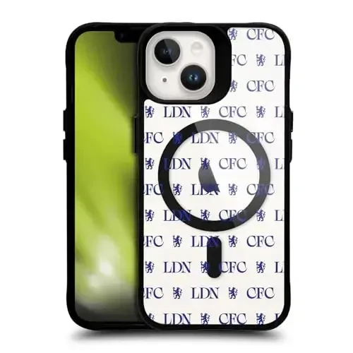 Head Case Designs Officially Licensed Chelsea Football Club Lions Pattern Logo Icon Black Shockproof Bumper Case [Military Grade Protection] Compatible with and Compatible with MagSafe Apple iPhone - HEAD CASE DESIGNS