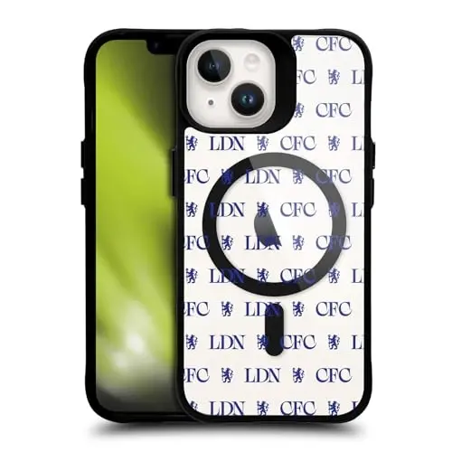 Head Case Designs Officially Licensed Chelsea Football Club Lions Pattern Logo Icon Black Shockproof Bumper Case [Military Grade Protection] Compatible with and Compatible with MagSafe Apple iPhone - HEAD CASE DESIGNS