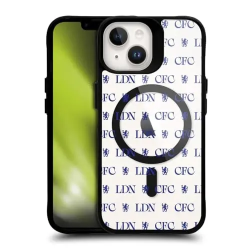 Head Case Designs Officially Licensed Chelsea Football Club Lions Pattern Logo Icon Black Shockproof Bumper Case [Military Grade Protection] Compatible with and Compatible with MagSafe Apple iPhone - 1