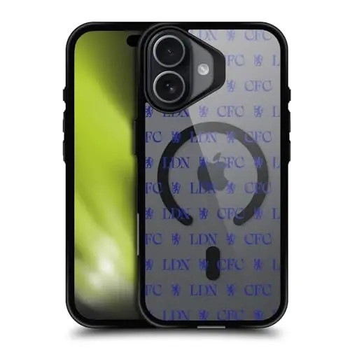 Head Case Designs Officially Licensed Chelsea Football Club Lions Pattern Logo Icon Black Shockproof Bumper Case [Military Grade Protection] Compatible with and Compatible with MagSafe Apple iPhone 