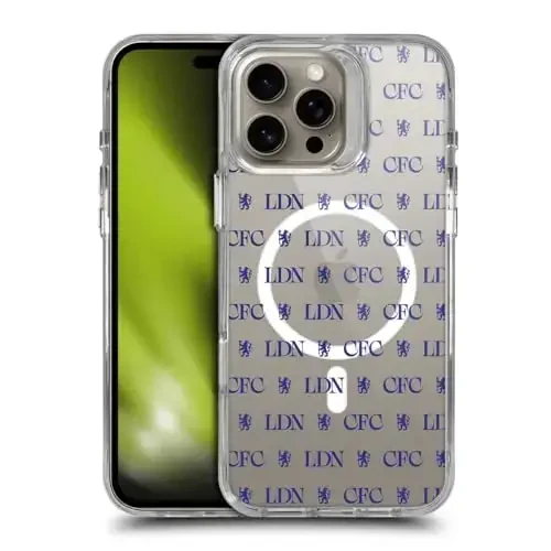 Head Case Designs Officially Licensed Chelsea Football Club Lions Pattern Logo Icon Shockproof Bumper Case [Military Grade] Compatible with Apple iPhone 16 Pro Max and Compatible with MagSafe 