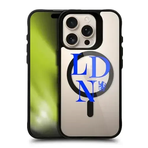 Head Case Designs Officially Licensed Chelsea Football Club Logotype Logo Icon Black Shockproof Bumper Case [Military Grade Protection] Compatible with and Compatible with MagSafe Apple iPhone 16 Pro - HEAD CASE DESIGNS