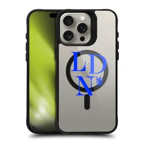Head Case Designs Officially Licensed Chelsea Football Club Logotype Logo Icon Black zarba bardoshli Bumper Case [Harbiy darajadagi himoya] mos va MagSafe Apple iPhone 15 Pro bilan mos - 1